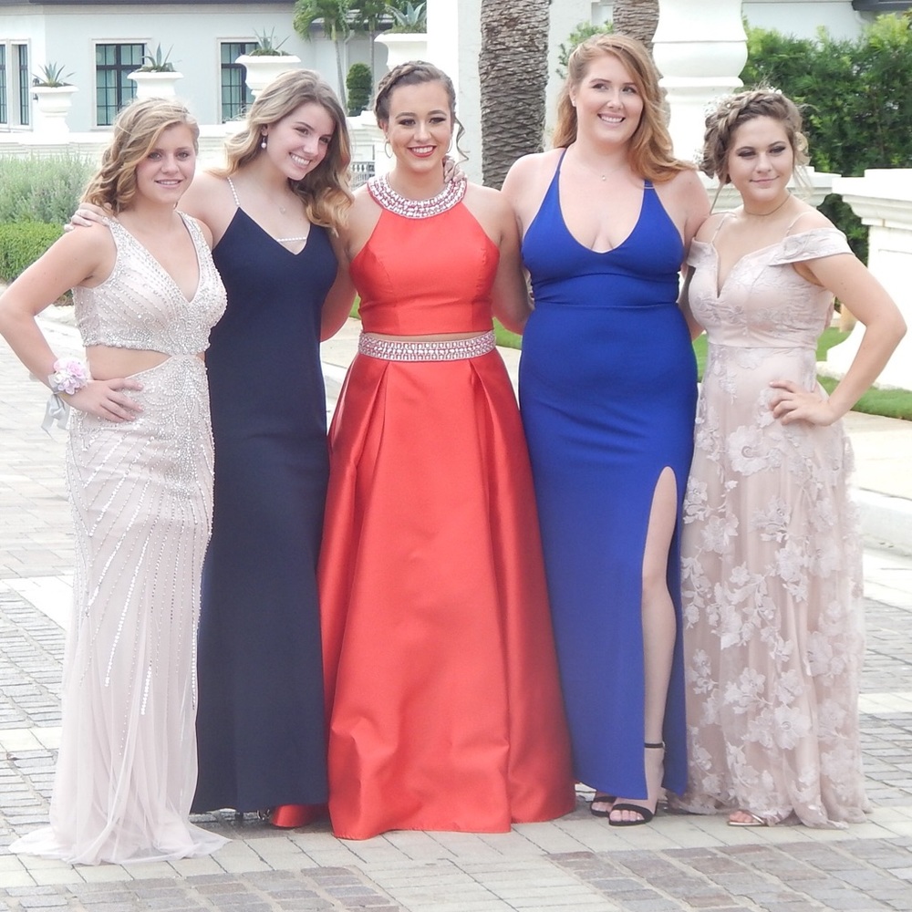 Red, two piece prom dress